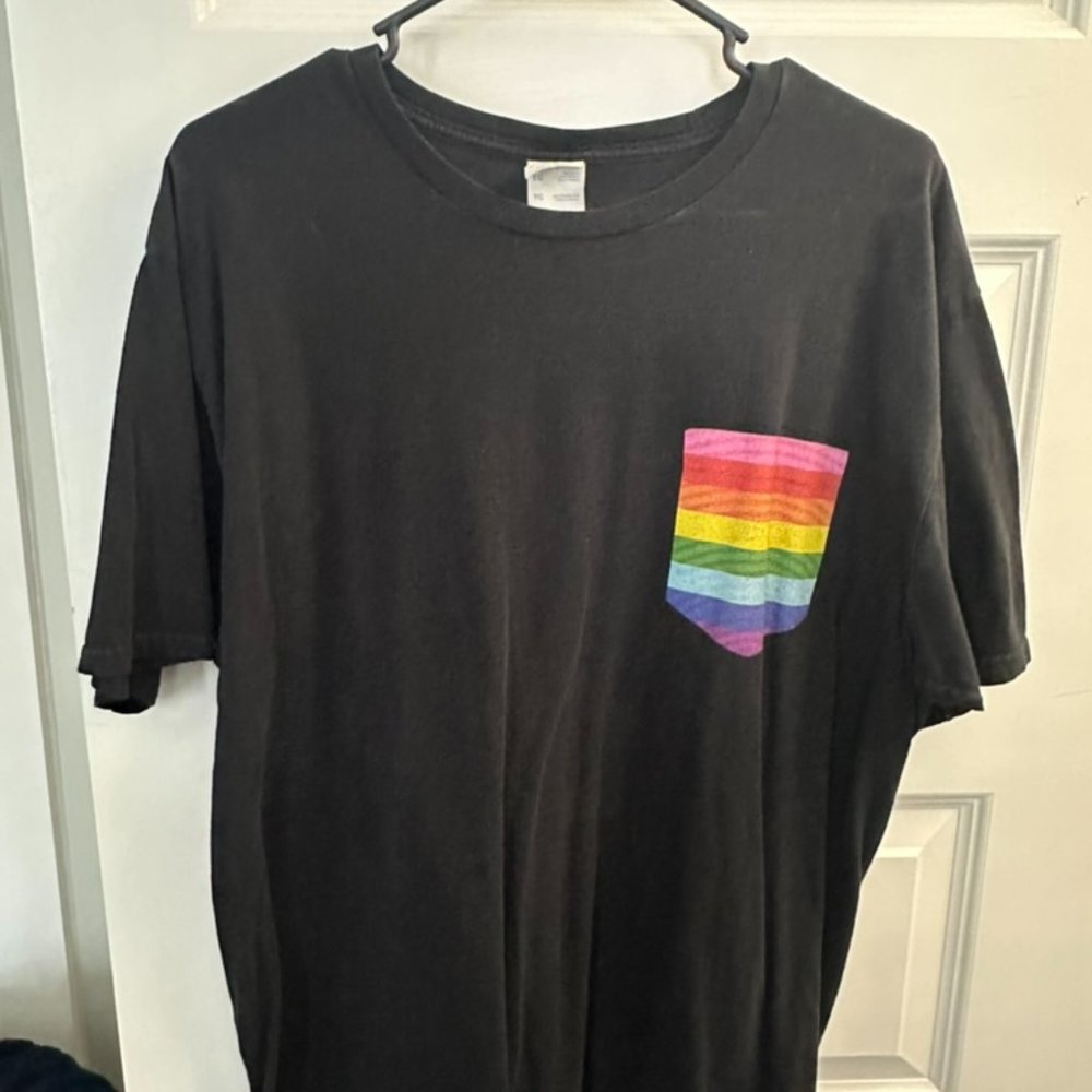 Port & Company Black T-Shirt with Rainbow Pocket Sleeve, XL